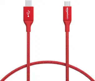 Amazonベーシック 充電ケーブル USB タイプ-C~Micro-B 2.0 オス ダブル編組ナイロン 0.3m レッドの商品画像