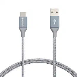 Amazonベーシック USB C ケーブル (USB-C to USB-A 2.0) 高速充電 ナイロン編みコード 速度480Mbps USB-IF認証取得 Apple iPhone 15/iPad/Samsung Galaxy/タブレット/ノートパソコン用 0.9 m ダークグレーの商品画像