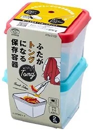 旭電機化成 スマイルキッズ ふたがトングになる保存容器 (2個組) ミントブルー/サーモンピンク 175ml (日本製) ATN-0102の商品画像