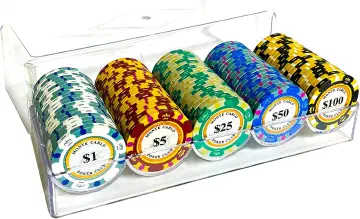 【ヨロズラボ】 ポーカーチップ 100枚セット プロ仕様 5種(各種20枚、計100枚セット)専用アクリルケース付 麻雀 ポーカー カジノ ルーレット バカラ ブラックジャック (1.5.25.50.100)の商品画像
